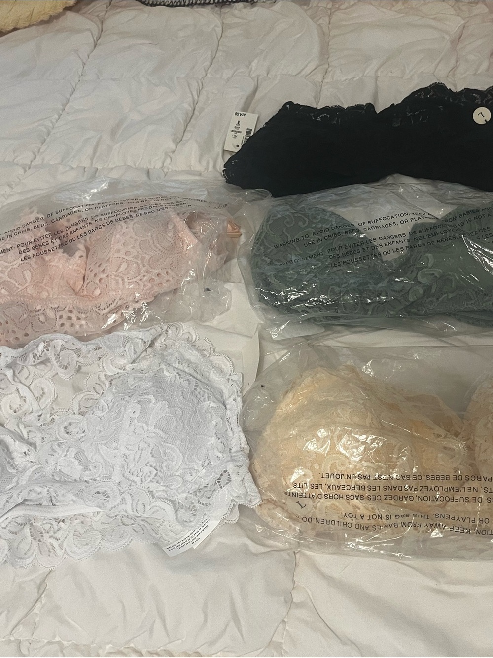 Aeropostale Lace Bralette Set — Black, Pink, White, Olive, Cream